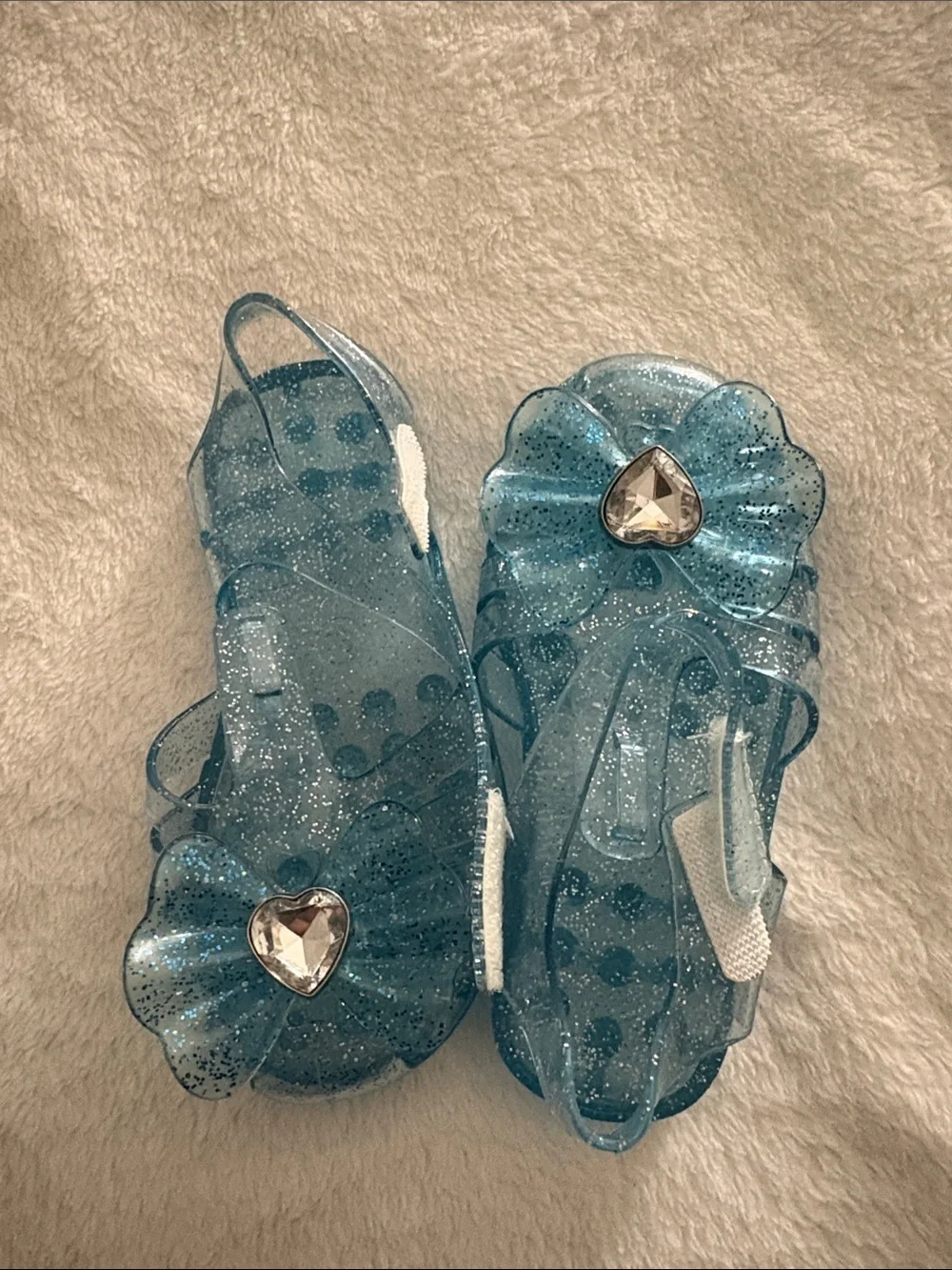 Girls Glitter Blue Jelly Sandals with Heart Gem